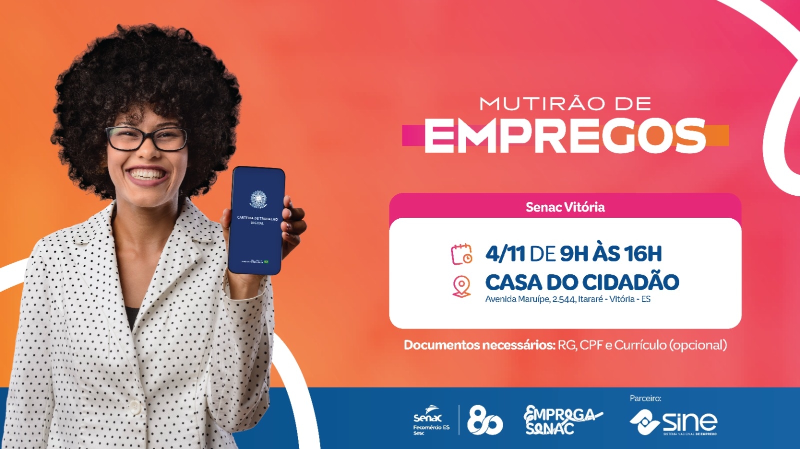 Mutirão de Empregos: Senac-ES e Sine promovem ação de empregabilidade em Vitória