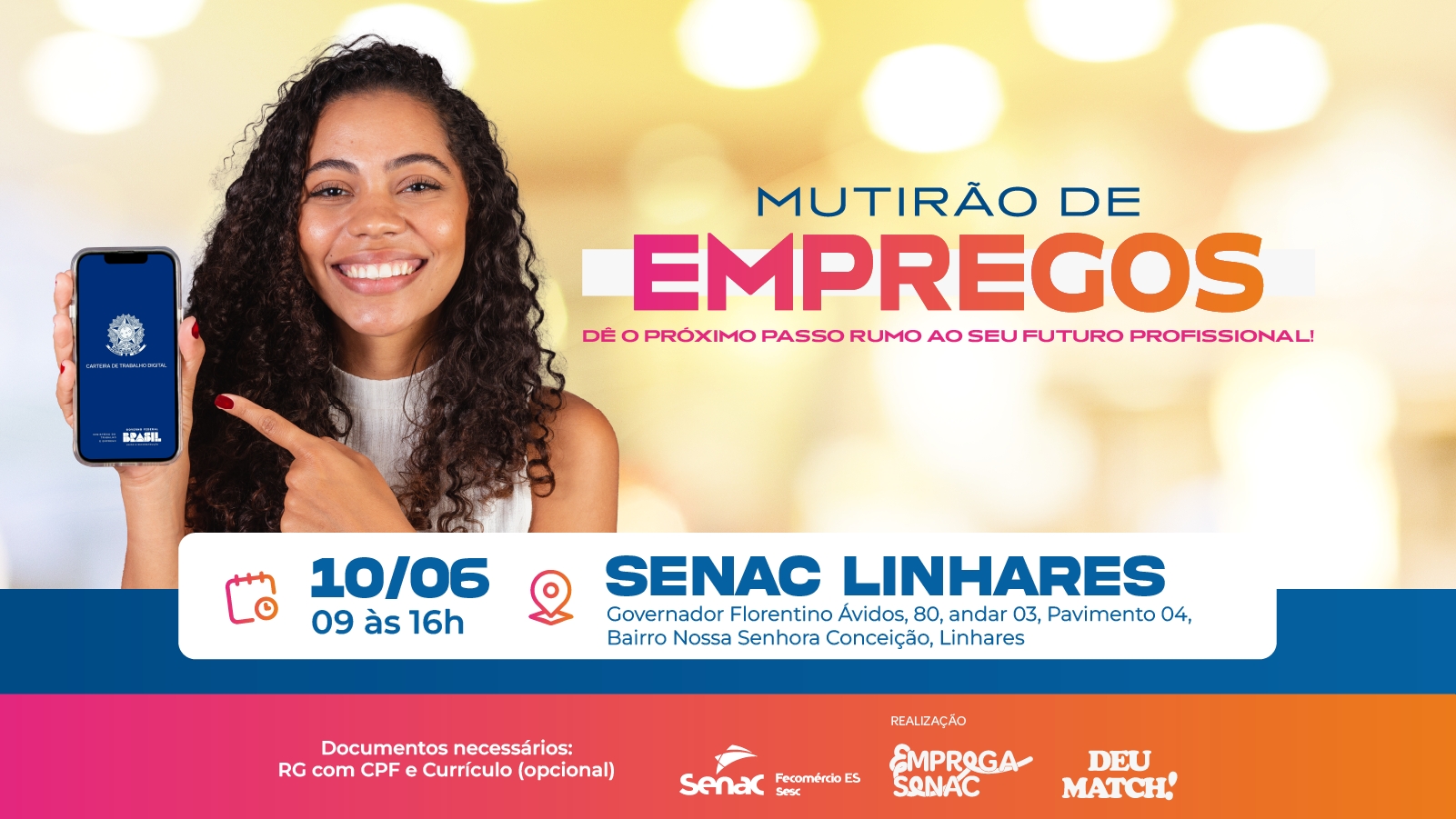 Mutirão de empregos de Senac-ES chega a Linhares na próxima terça (10) com mais de 400 oportunidades de trabalho