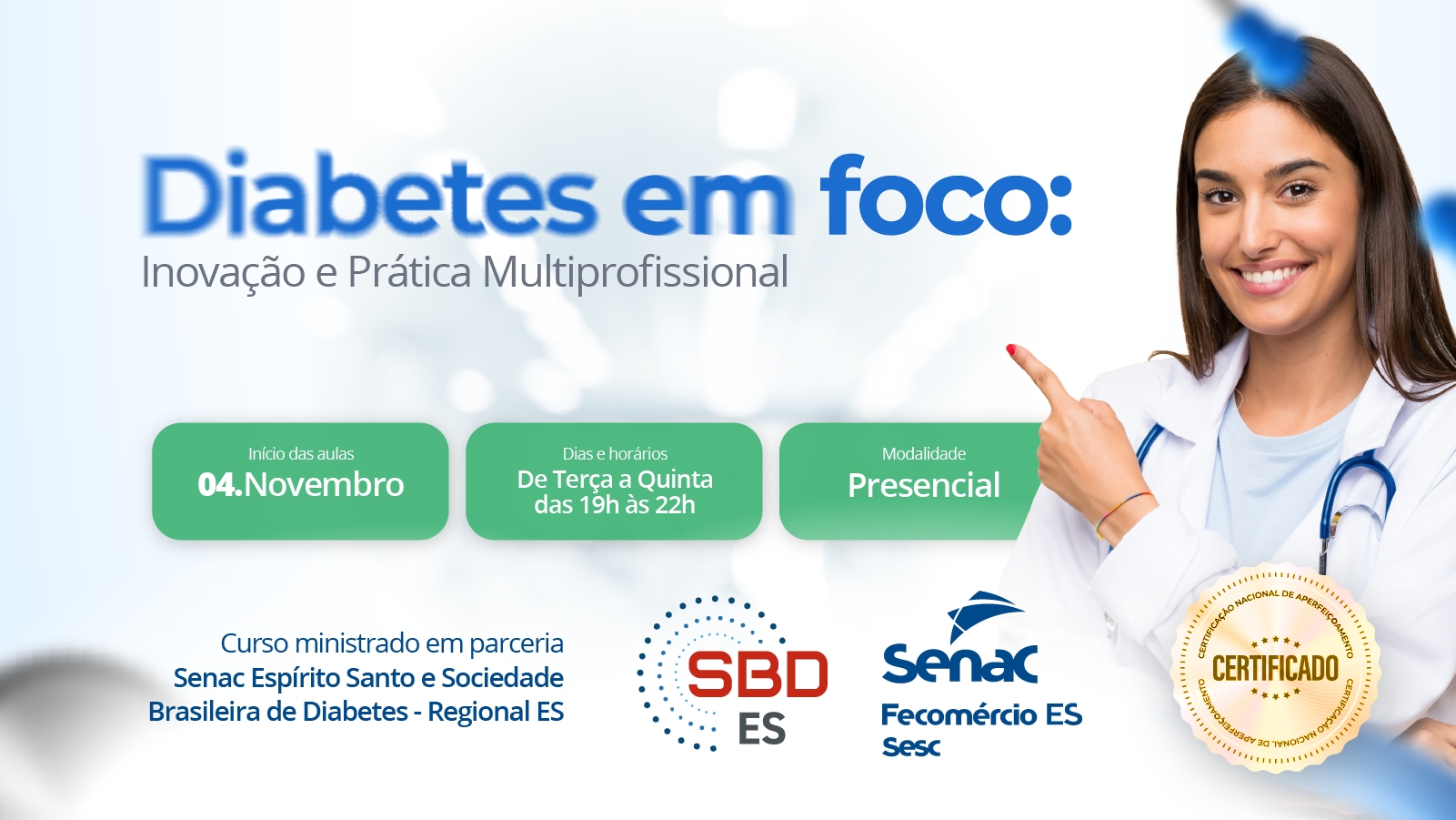 Senac-ES e Sociedade Brasileira de Diabetes oferecem curso para profissionais de saúde sobre diabetes mellitus